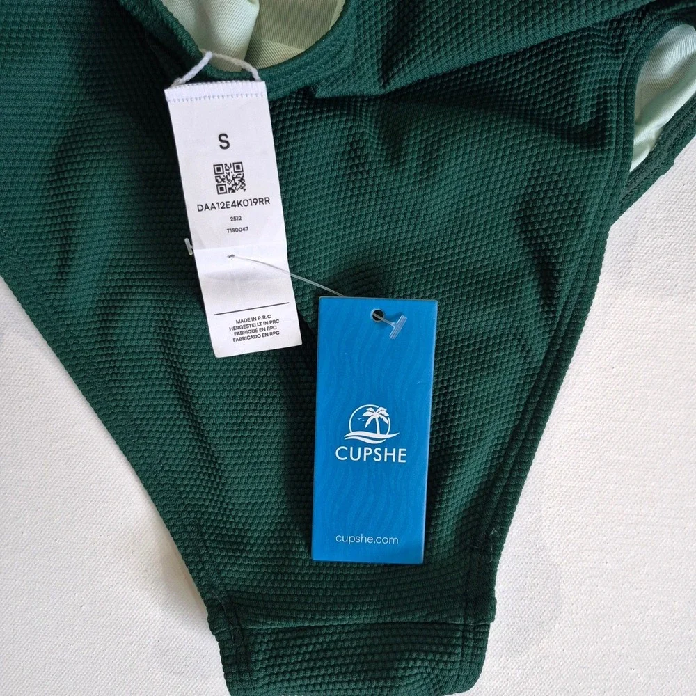 Cupshe Womens One Piece Swimsuit Dark Green‎ Textured Cutout  Size S